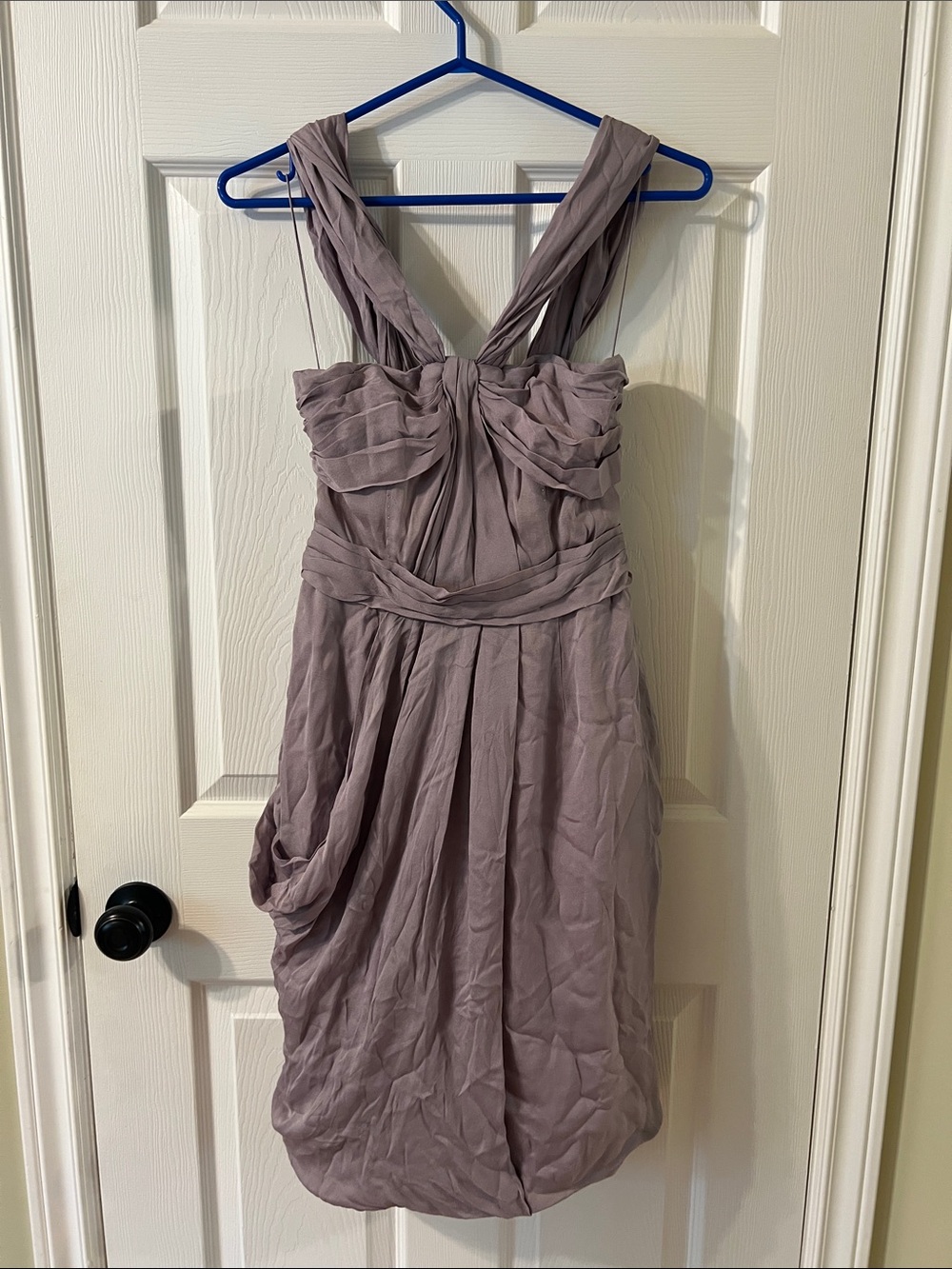Sleeveless Mauve Twist-Bodice Mini Dress